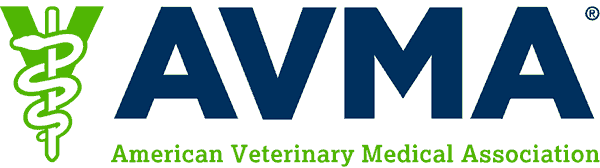 American Veterinary Medical Association logo with green veterinary symbol and large blue AVMA letters