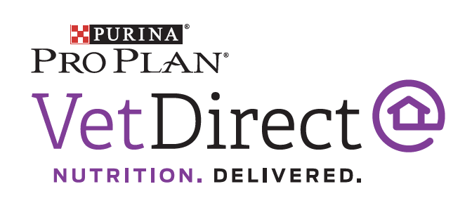 Purina Pro Plan VetDirect, Nutrition. Delivered Logo Purina Pro Plan VetDirect logo with purple and black text, home delivery icon, and Nutrition. Delivered.